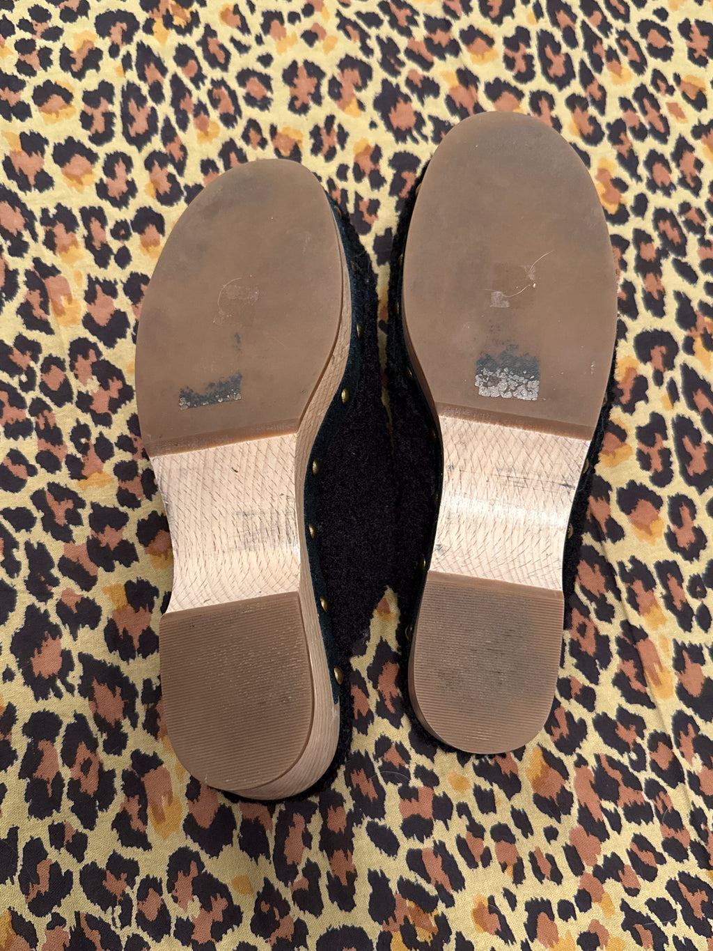 Pre-Loved J.Crew Black Faux Fur Clogs w/ Bronze Rivets 8.5W