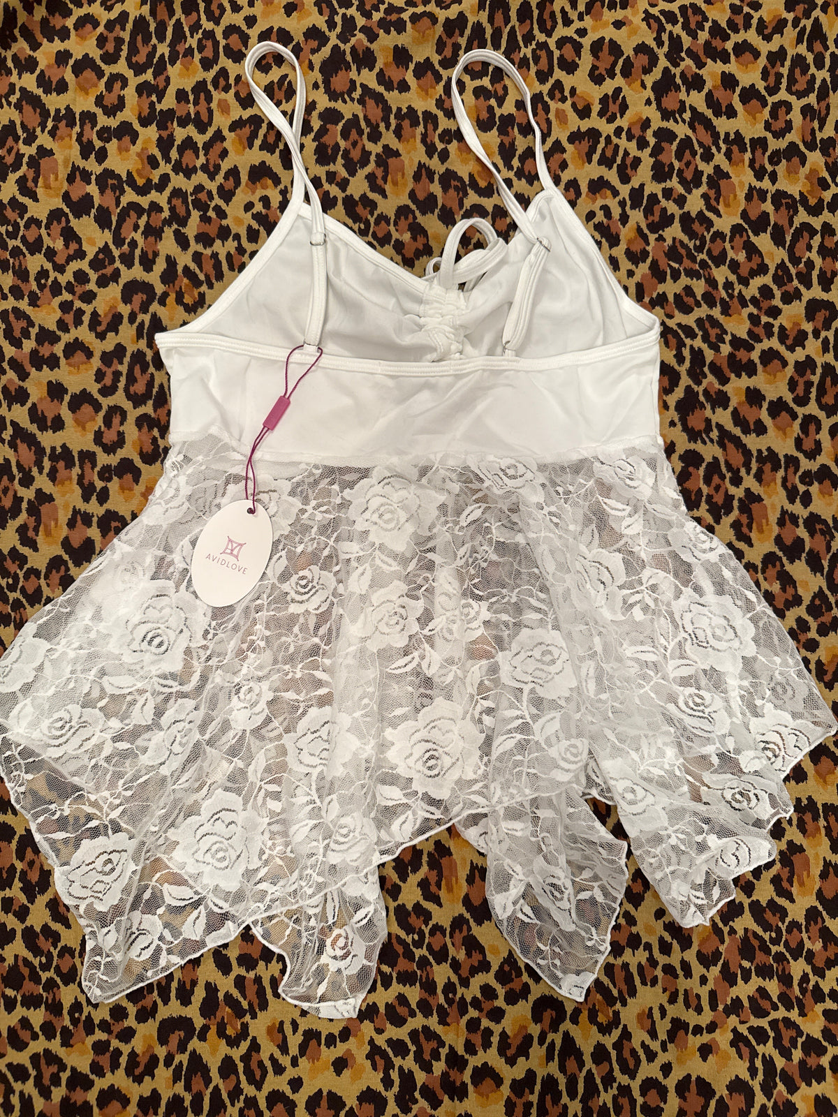 Avidlove White Unlined Lace Mesh Rose Top NWT M