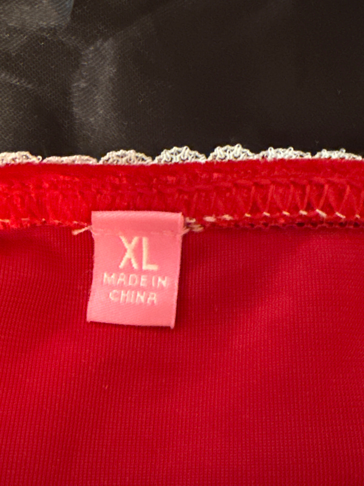 Fuzzy Red & White Lace Trim Tube Top XL