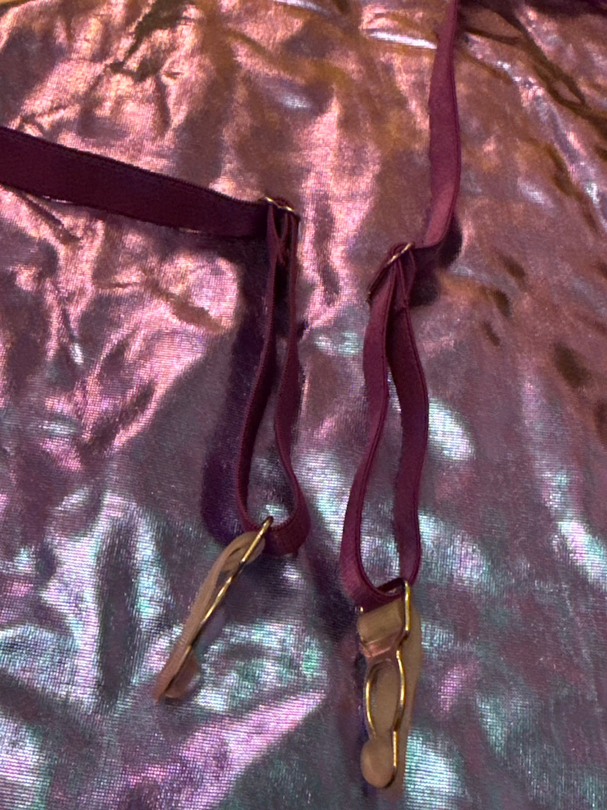 Purple Holographic O-Ring Skirt w Waist Belt & Stocking Clips S