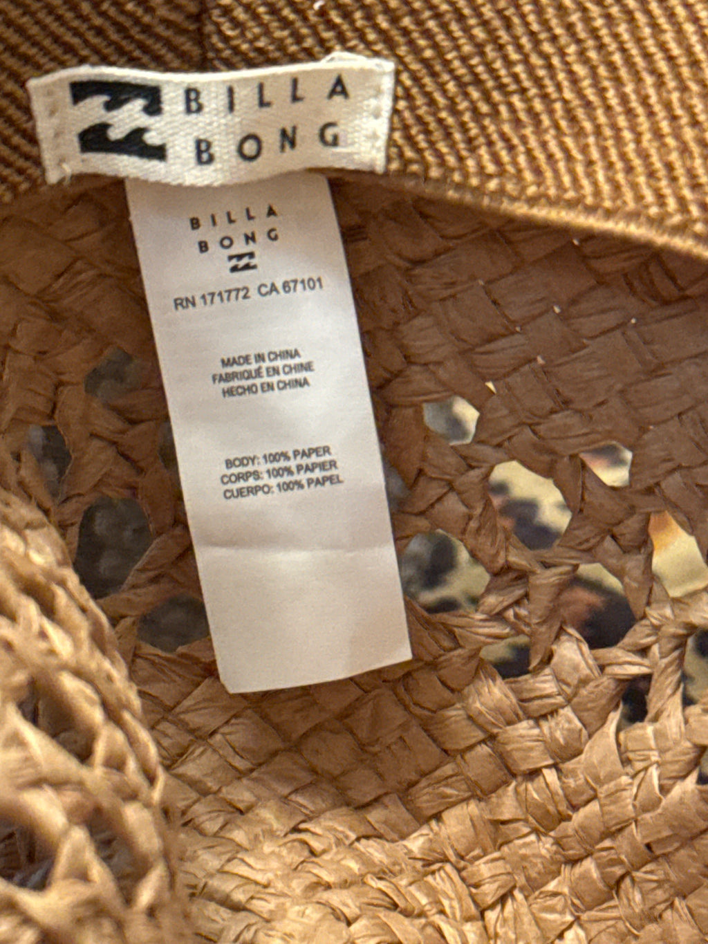 Billabong Tan Paper Cowgirl Hat OS