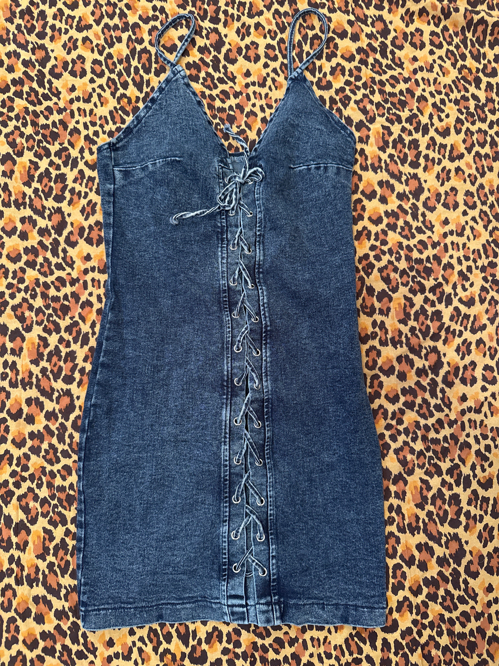 ChouYatou Blue Denim Laced-Front Dress XS