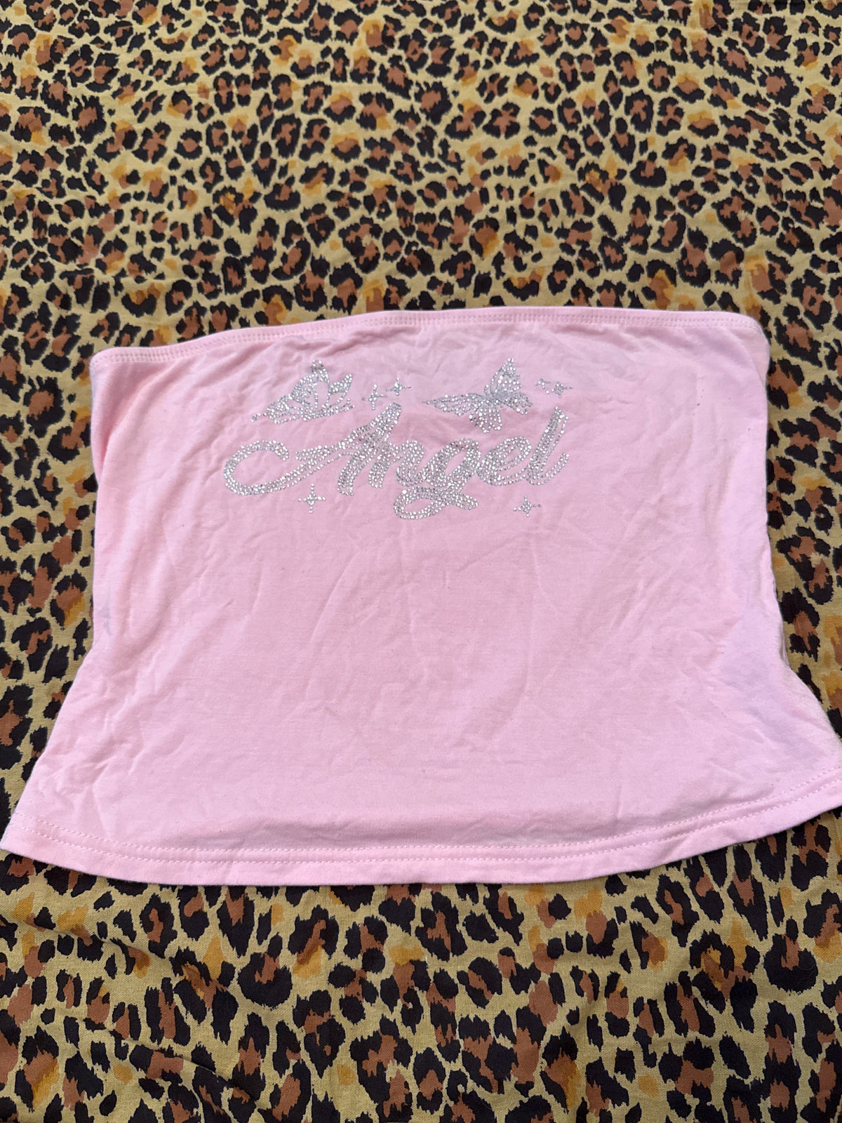 Y2K Reminiscent Baby Pink Angel Rhinestone Crop Top M