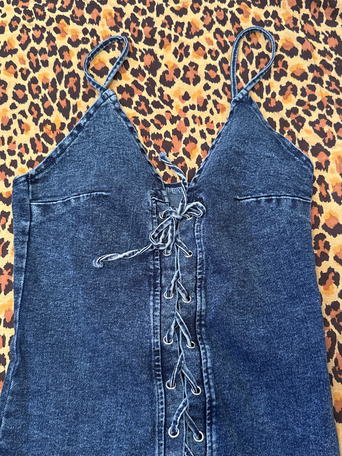 ChouYatou Blue Denim Laced-Front Dress XS