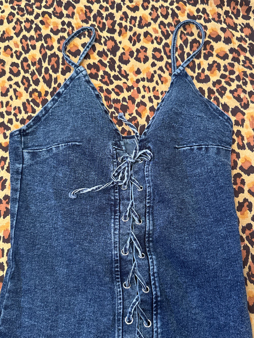 ChouYatou Blue Denim Laced-Front Dress XS