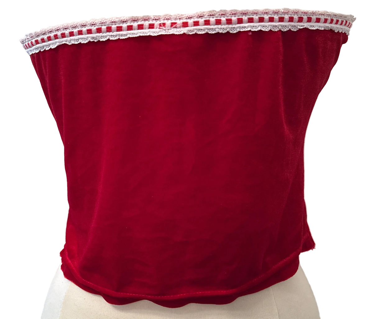 Fuzzy Red & White Lace Trim Tube Top XL
