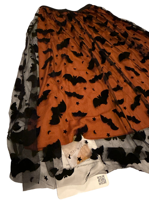 Chicwish Fluffy Orange & Black Tulle Halloween Skirt w/ Bats, Stars, & Moons L-XL