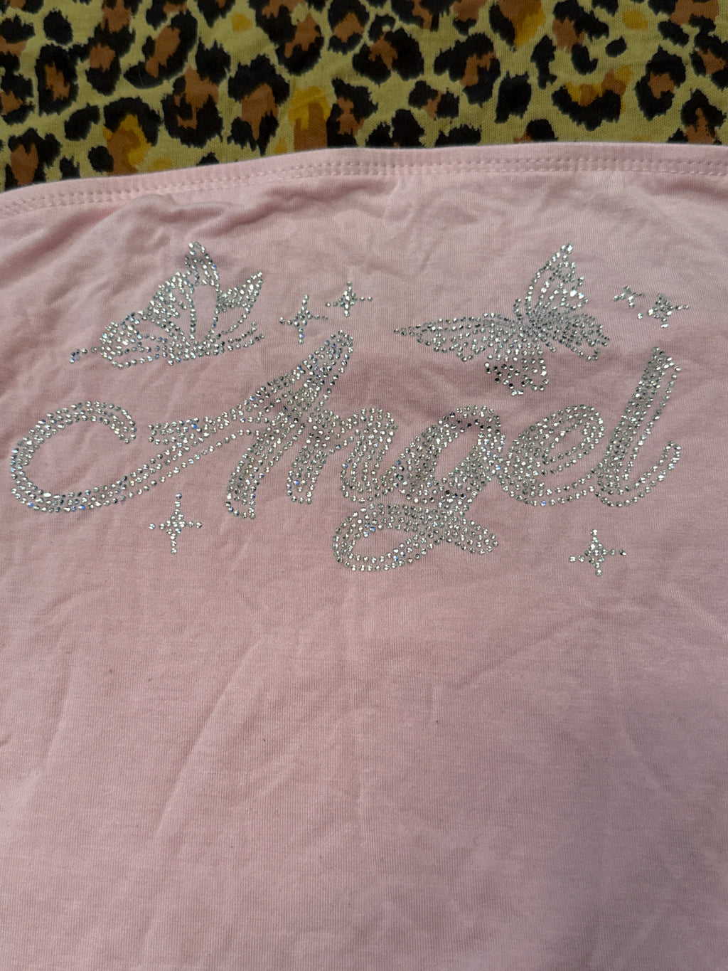 Y2K Reminiscent Baby Pink Angel Rhinestone Crop Top M