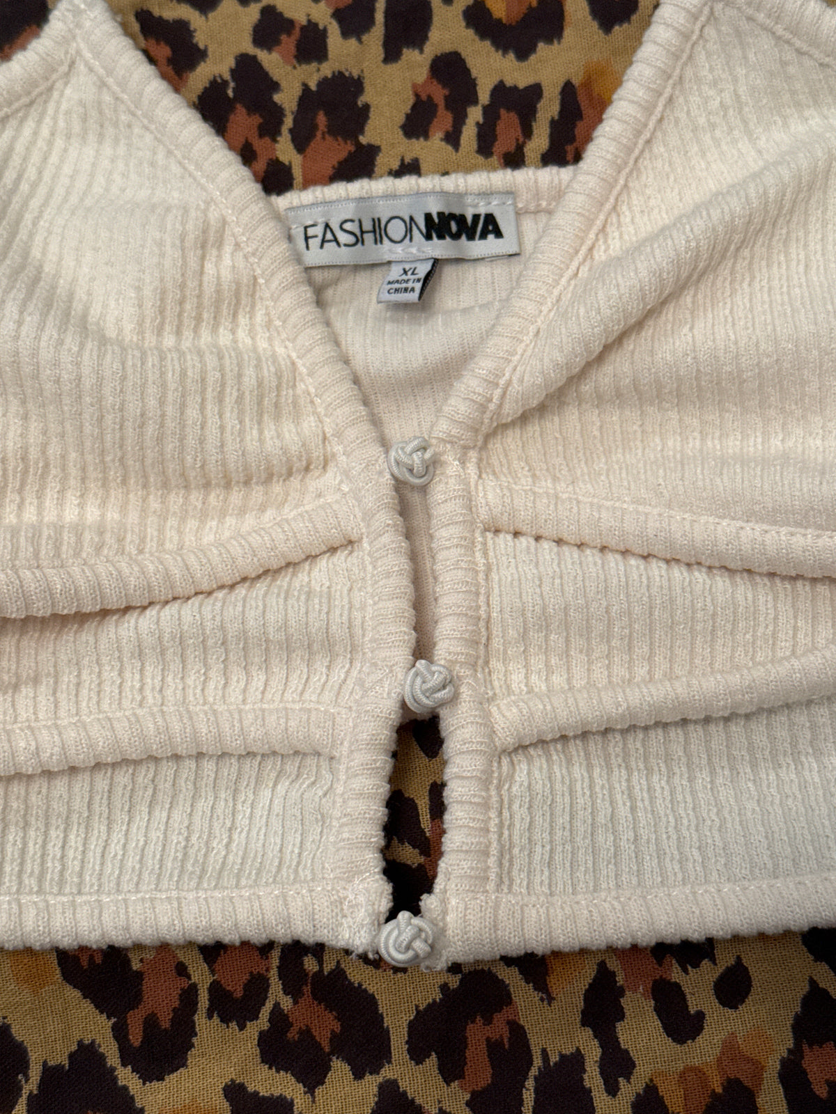 Fashion Nova Cream Micro Crop-Top w/ Rose Buttons XL