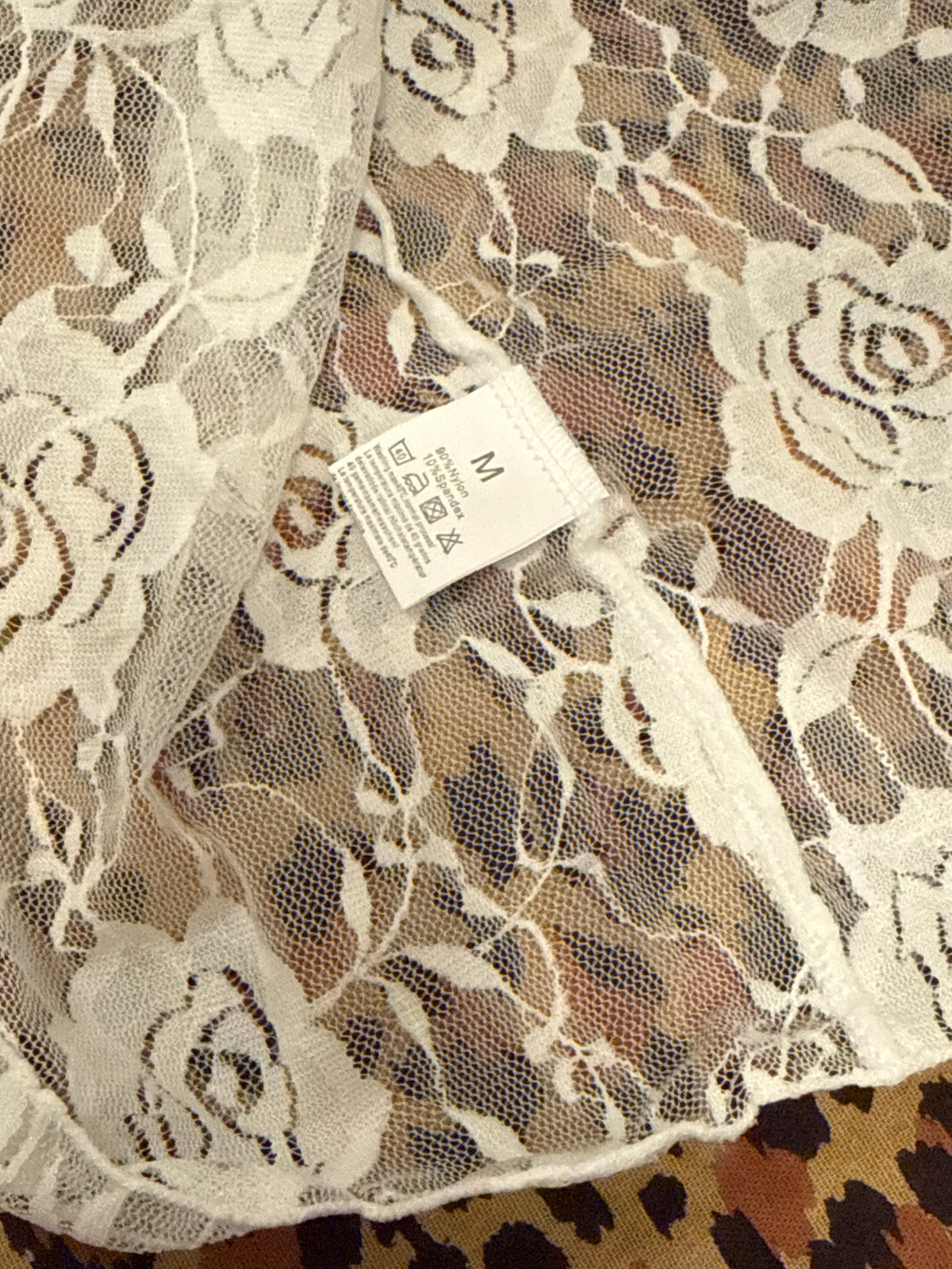 Avidlove White Unlined Lace Mesh Rose Top NWT M