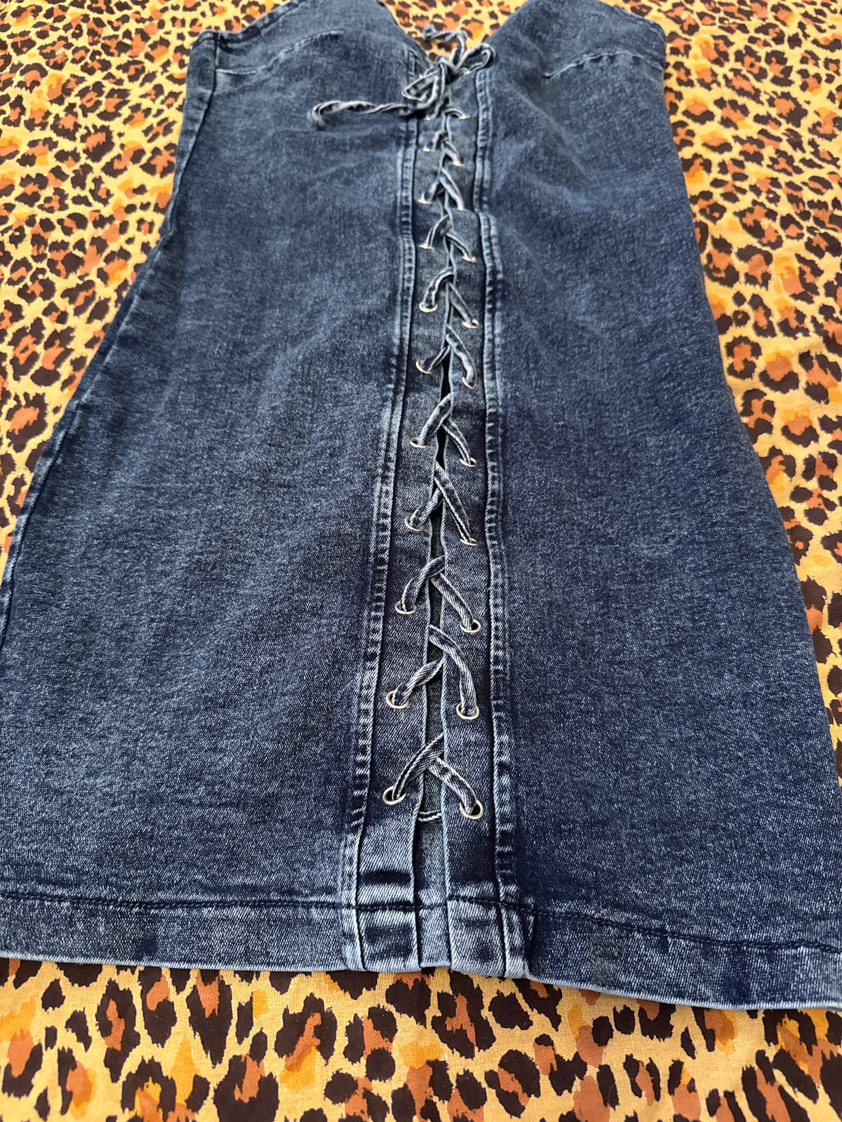 ChouYatou Blue Denim Laced-Front Dress XS