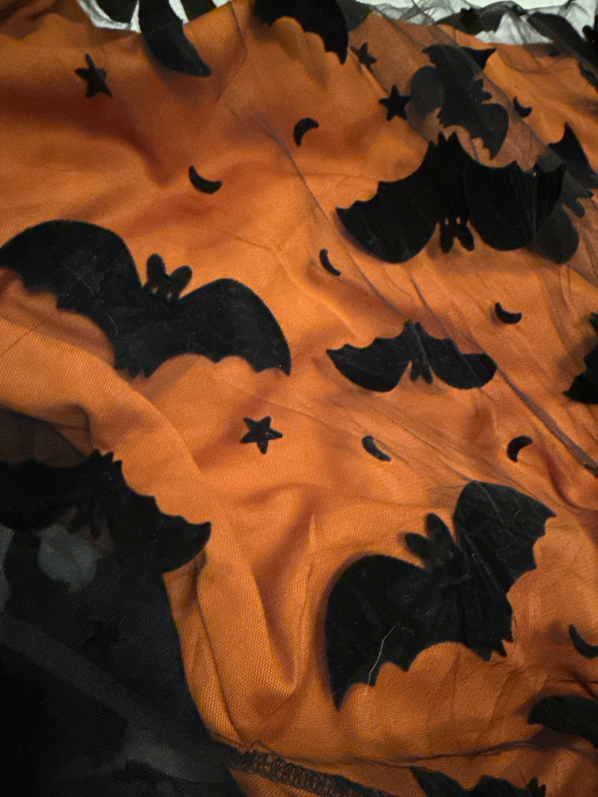 Chicwish Fluffy Orange & Black Tulle Halloween Skirt w/ Bats, Stars, & Moons L-XL