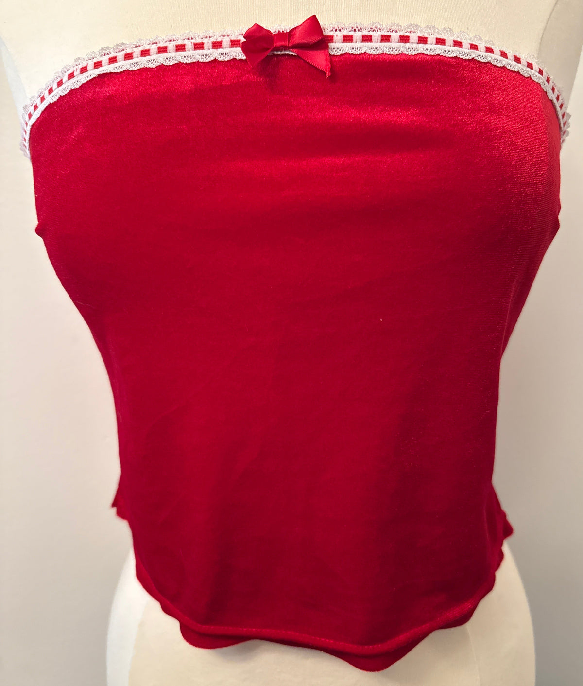Fuzzy Red & White Lace Trim Tube Top XL