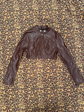 Shein Dark Brown Pleather Mini Cropped Long Sleeve Jacket S