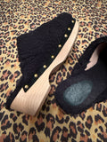 Pre-Loved J.Crew Black Faux Fur Clogs w/ Bronze Rivets 8.5W
