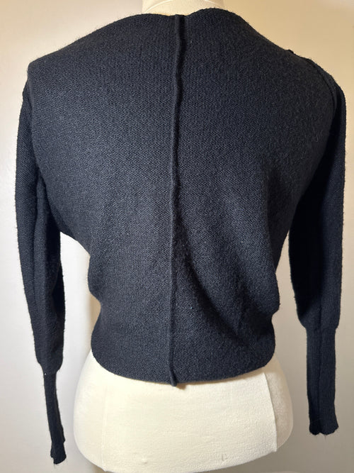 Black Long Sleeve Wrap-Around Tie Up Top M