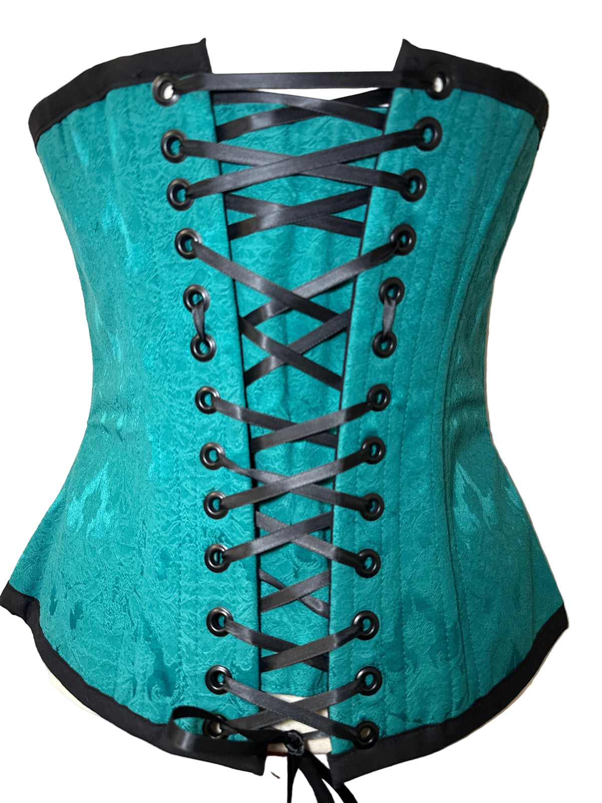 Custom Laced, Hand Beaded, Green & Black Corset M