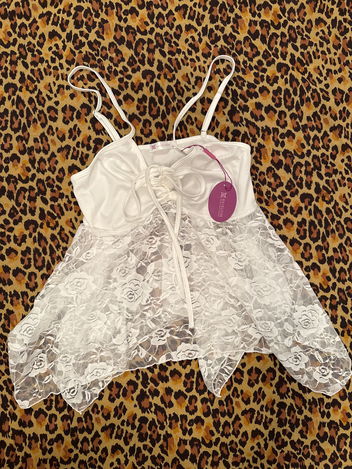 Avidlove White Unlined Lace Mesh Rose Top NWT M