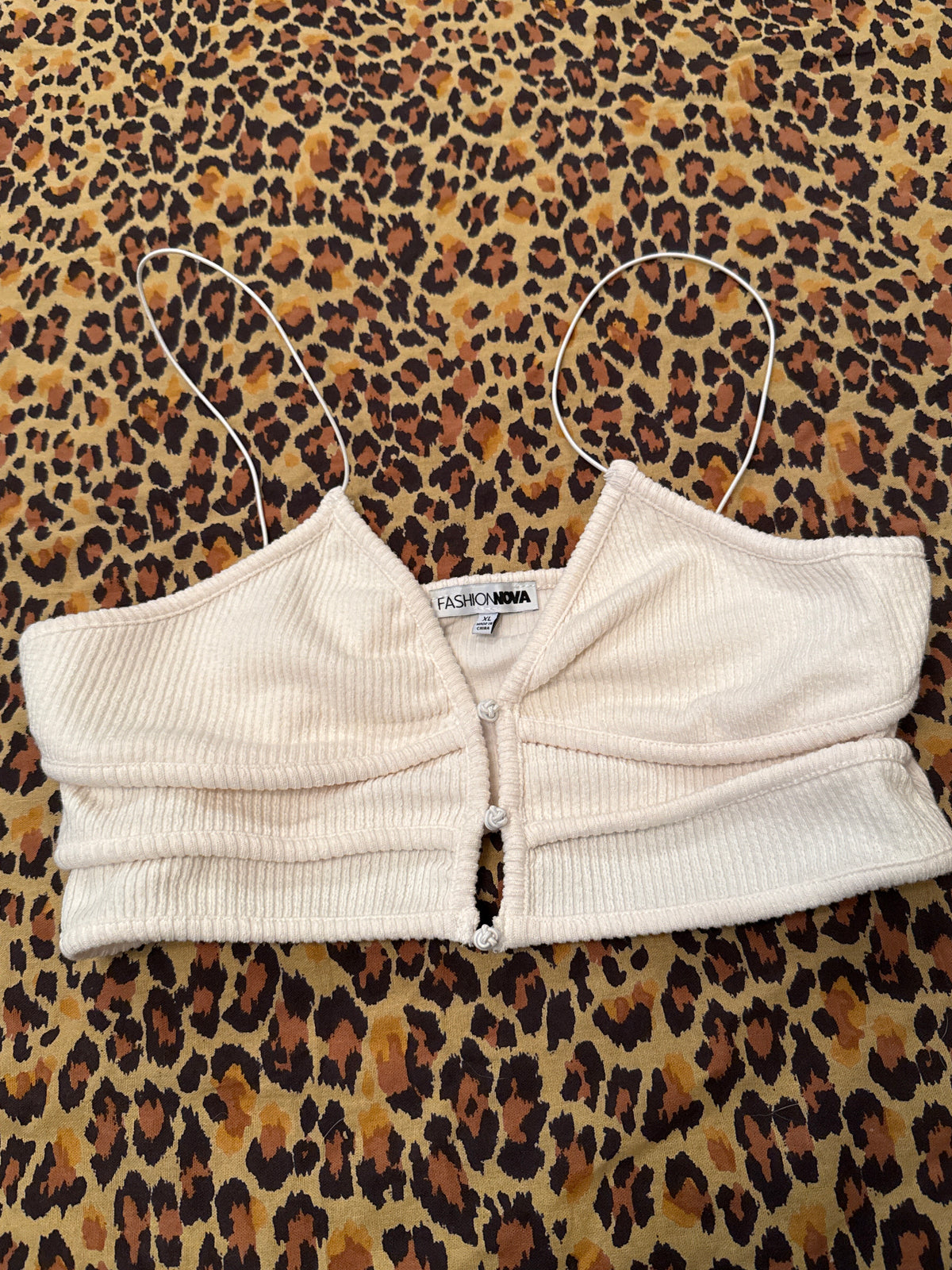 Fashion Nova Cream Micro Crop-Top w/ Rose Buttons XL
